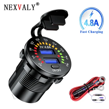 

NEXVALY Dual USB Car Charger 4.8A 5V LED Voltage Meter with Switch On Off Phone Power Charger Car USB Socket for Boat Truck ATV