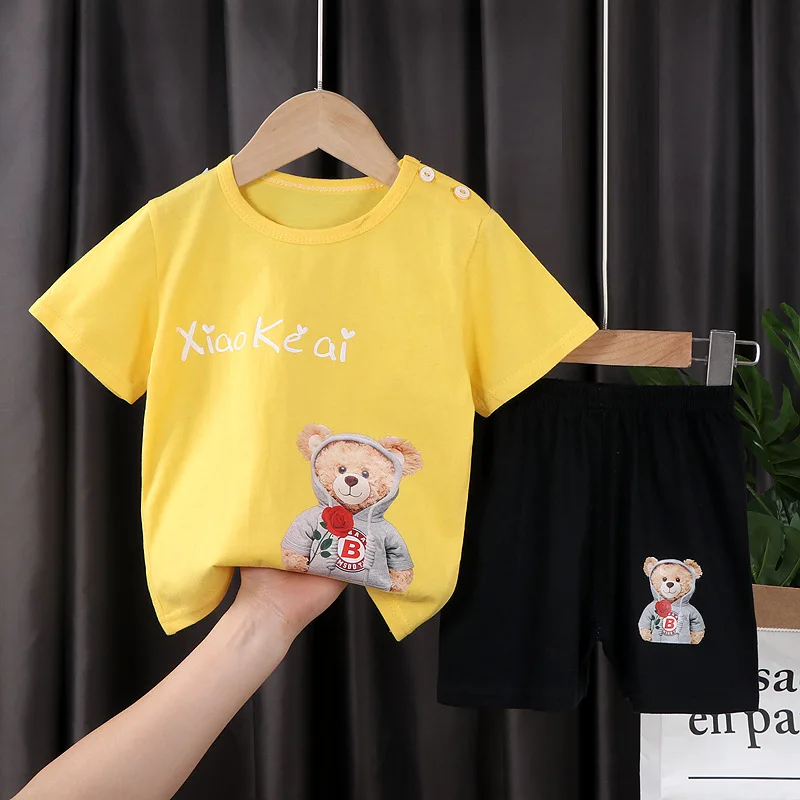 Children's 100% Cotton Short Sleeve Suit 2022 New Summer Clothes Boys And Girls T-shirt Shorts Two Piece Set Baby Girl Outfits newborn baby clothing gift set Baby Clothing Set
