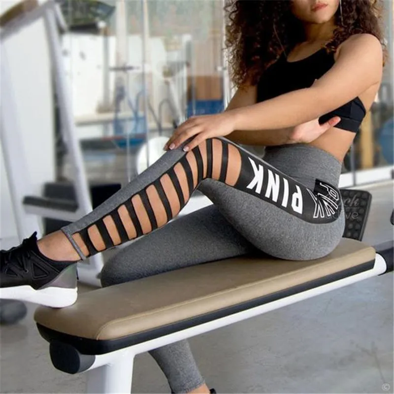 

2020 Women Sports Yoga Legging Tight Pants White Letter Print Hollow-out Pants Ultra-Stretch Waist Fitness Gym Yoga Pants Leggin