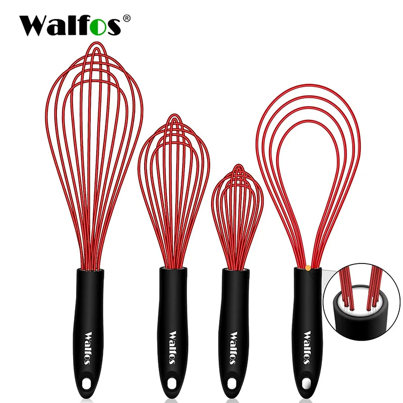 WALFOS Silicone Whisk Stainless Steel Wire Whisk Egg Beater Heat