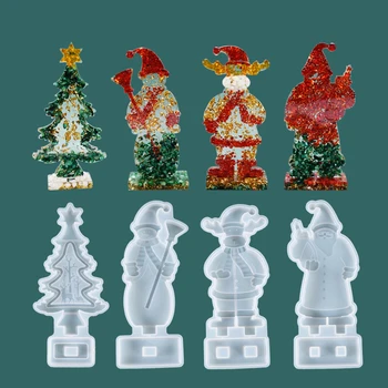 

4 Pcs Crystal Epoxy Mold Christmas Pendant Christmas Tree Snowman Pendant Decoration Three-Dimensional DIY Silicone Mold