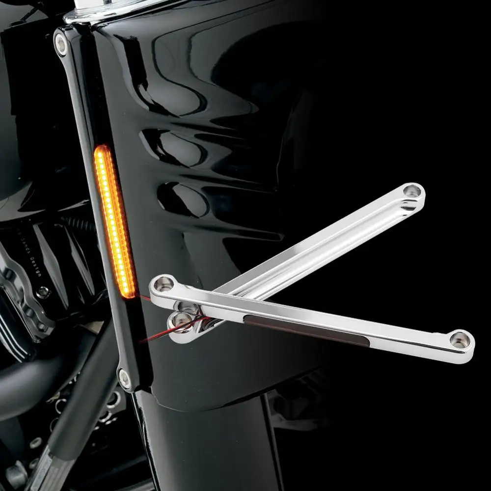  Motorcycle Chrome Alloy Art Front LED Flush Fork Turn Signals Light Smoke Lens Brackets For Harley  - 4000362009625