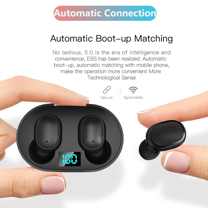 E6S TWS Wireless Bluetooth 5 0 Earphone True Headphones With Mic Handsfree AI Control Earphone Stereo Headset For xiaomi Redmi