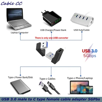 

High speed elbow USB 3.0 to C type female adapter fast charging OTG converter for laptop Macbook Air Dell Acer Huawei N410
