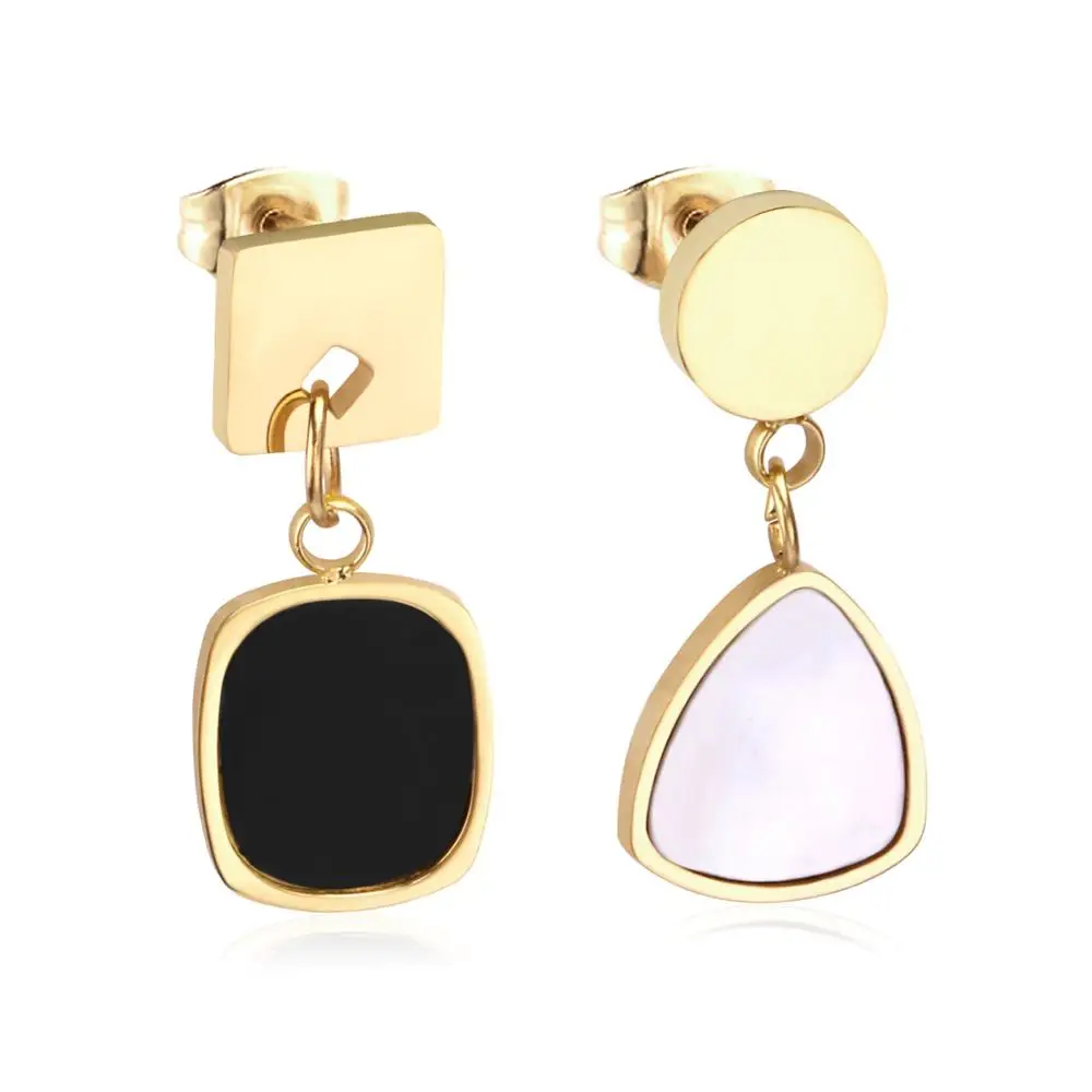 LUXUKISSKIDS Geometry White/Black Shell Drop Earrings Stainless Steel Push Back Earring Fashion Korea Style Jewelry Gift Brincos | Украшения
