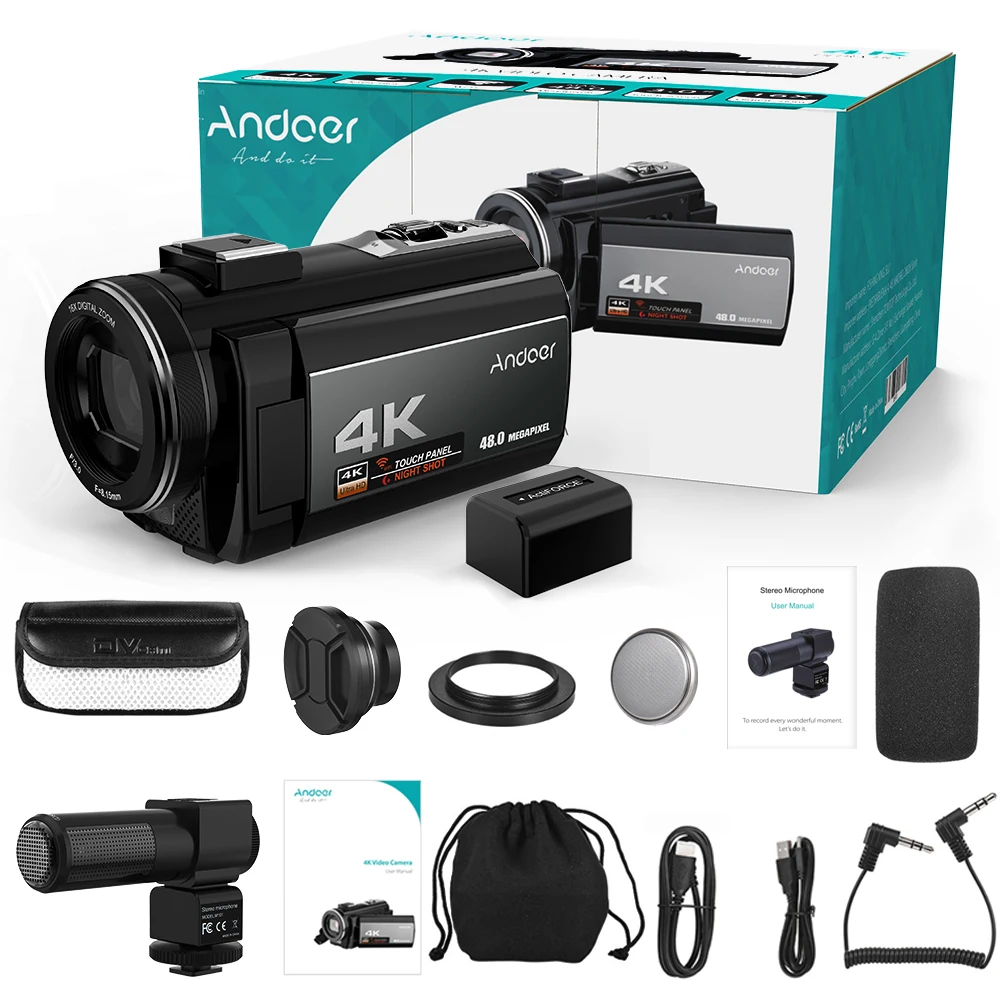 Andoer 4K Цифровая видеокамера Ultra HD 48MP Wi-Fi 3," сенсорный экран ИК Инфракрасная ночная съемка 16X зум видеокамера