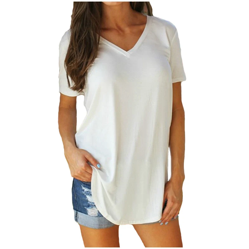 Women V Neck Short Sleeve Split Solid Tunic T-shirt Plus Size 5XL Irregular Loose Female T-shirts Lady Casual Summer Tops 2020 | Женская