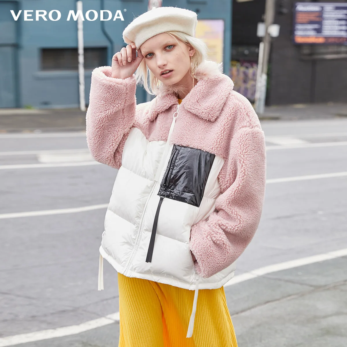 Vero Moda Новые поступления овечий мех контрастный пуховик пальто | 319423506 - Цвет: Falcon pink