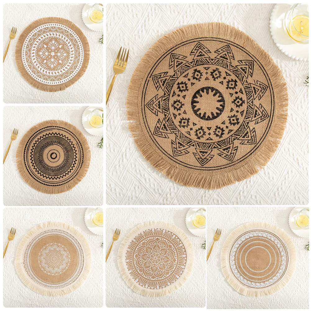 Retro Bohemia stil jüt Placemats Vintage masa Placemat dayanıklı isı