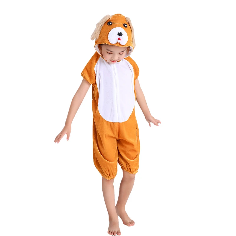 Kids Cartoon Animals Brown Dog Costumes Halloween Cosplay Costume Boy Girl Kindergarten Disfraces Dress Up Role Play Jumpsuit