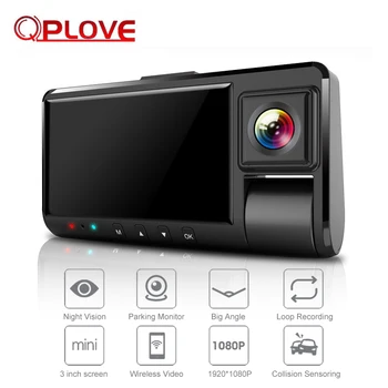 

QPLOVE Dual 1080P Car DVR Dash Camera 3 inch Big Screen Night vision wifi watching cycling recording multi function mini Camera