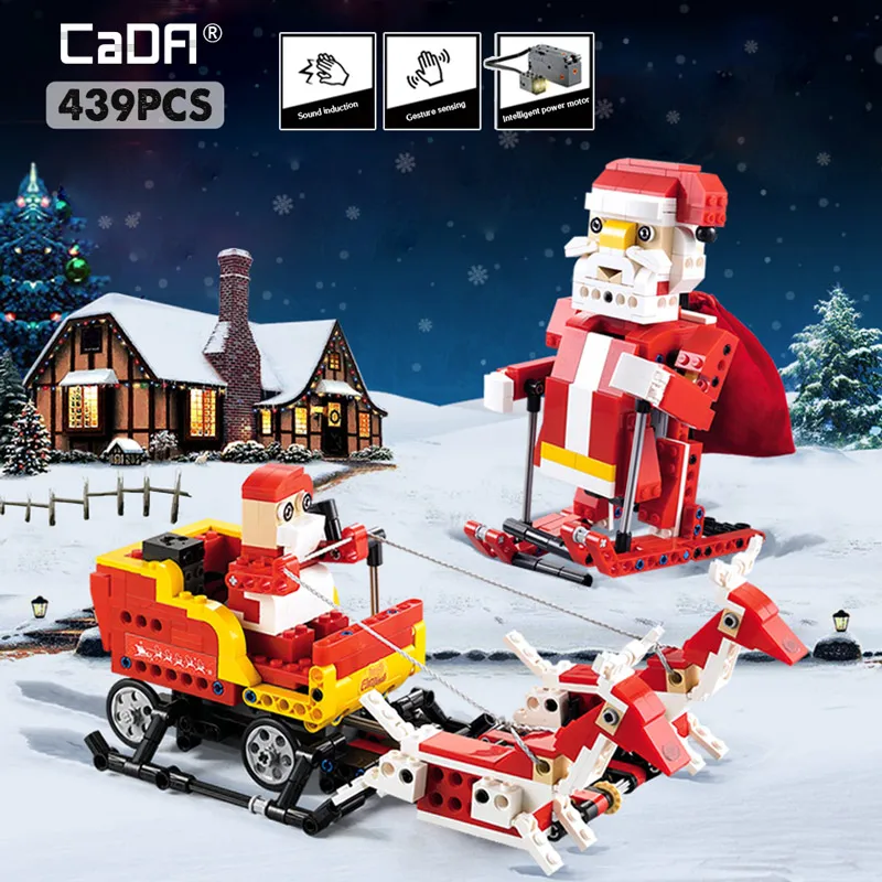 

Cada 439Pcs Santa Claus 2 IN 1 Building Block Legoing Technic Model Sound Induction Light Bricks Christmas Gifts Toys for Kids