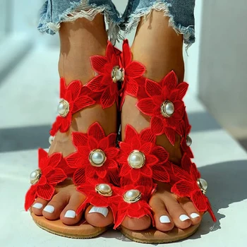

Women Sandals Bohemia Style Summer Shoes For Women Flat Sandals Beach Shoes 2020 Flowers Flip Flops Plus Size Chaussures Femme