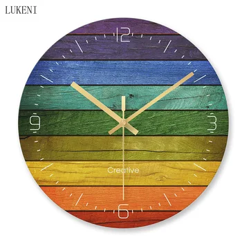 

Creative wood grain rainbow Tempered glass wall clockwall decor home decor