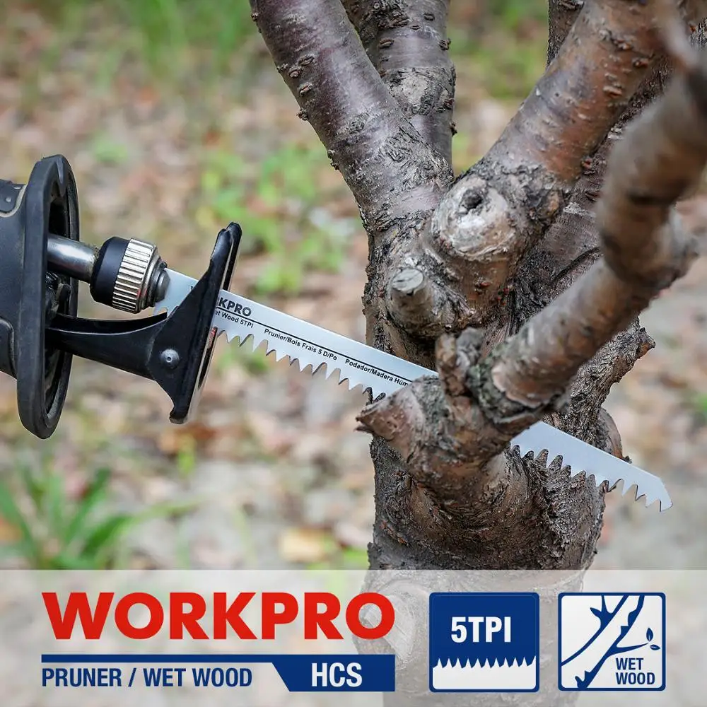 Лезвия для пилы WORKPRO 230 мм лезвия сабельной резки древесины быстрой (5 TPI) 5 упаковок