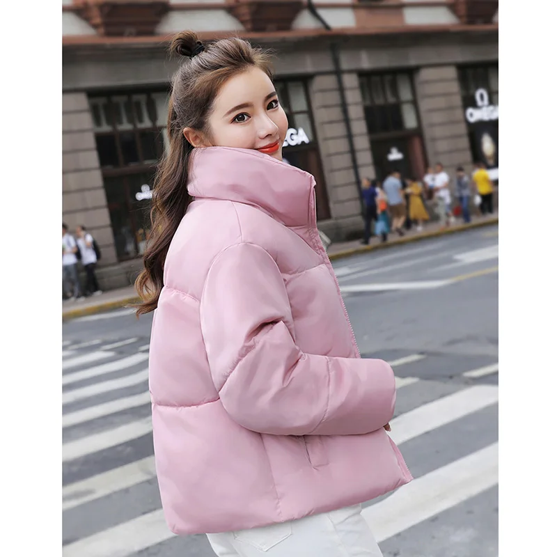 Женские парки пальто модная однотонная стандартная стильная Толстая теплая короткая куртка с капюшоном для женщин верхняя одежда - Цвет: Розовый