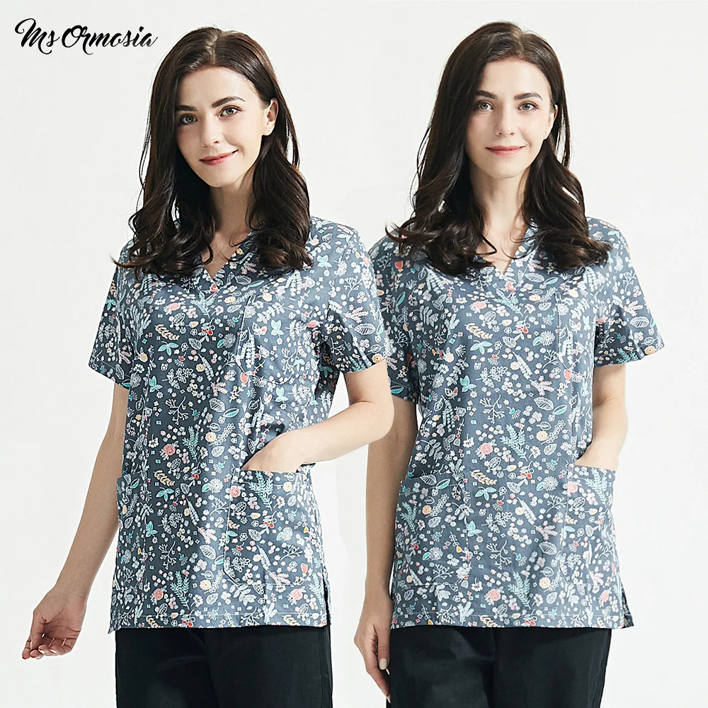 

Floral printing Scrubs top/pant Cotton pet grooming work uniforms Children's Checkup Center uniforms dustproof work clothing men
