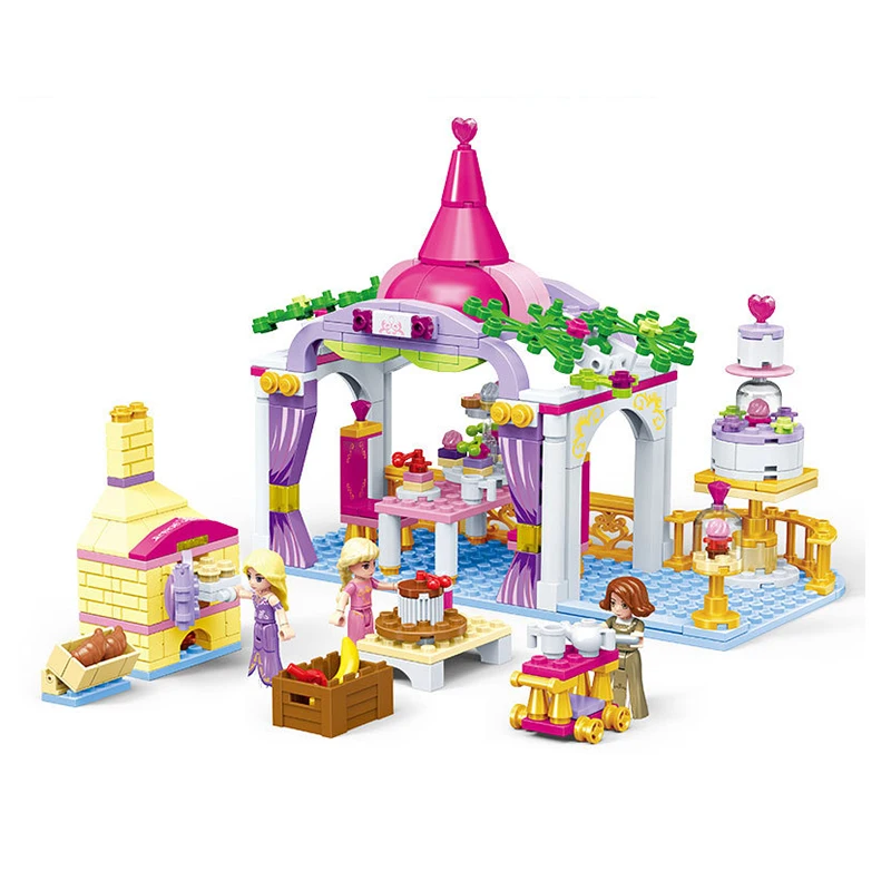 

Friends Princess Series 353pcs Baking Cabin Afternoon Tea Fruits 3 Figures Bricks Building Blocks For Girl Toys For Children Set