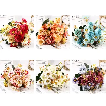 Peony Daisy Rose Peonies Bride Bouquet For Christmas Home Wedding New Year Decoration Fake Plants Artificial Flowers