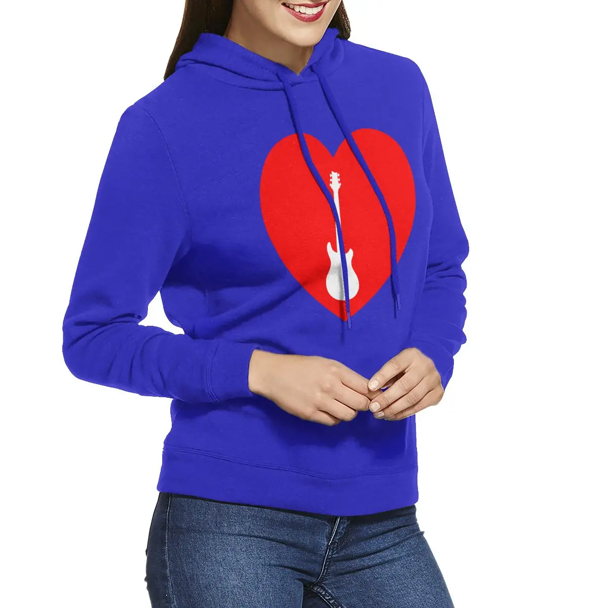 Guitar Love Heart Women's Hoodies Long Sleeve Pullover Casual Cotton Sweatshirt - Цвет: Синий