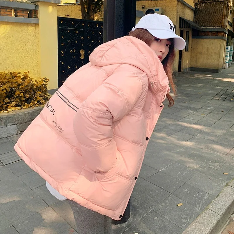 Down Padded Jacket Winter 2023 Fashion Women's Solid Color Loose Cotton Jacket Women's Hooded Warm Women's Long-sleeved Jacket