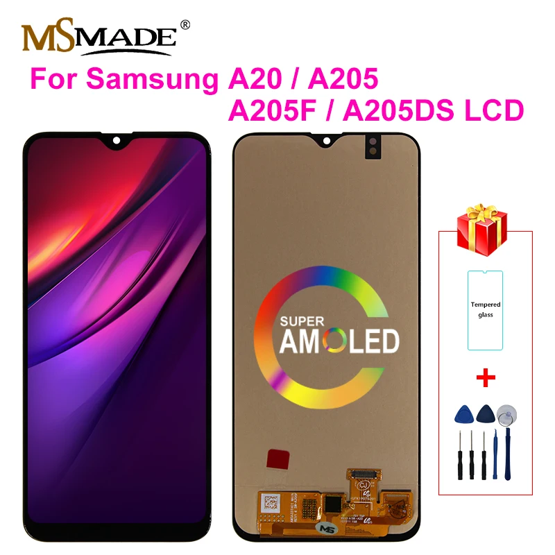 Super AMOLED для Samsung Galaxy A20 A205 SM A205F ЖК дисплей экран дигитайзер Замена A205FN A205GN A205S