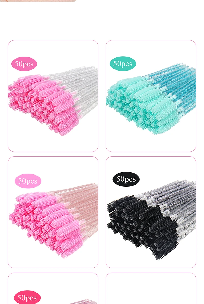 Description Picture 4 of item50pcs Disposable Eyelash brushes silicon microbrush crystal Handle Mascara Wands Female eyebrow Lash Extension Spoolie Brush