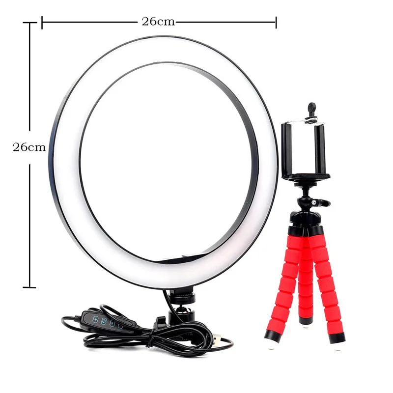 Светодиодный светильник для студийной камеры 16 см 26 см кольцо для фото камеры с треногой USB разъем для держателя телефона макияж - Цвет: 26CM