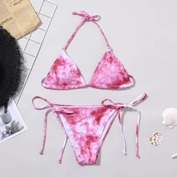 

Tie-Dye Sexy Gradient Print Swimsuit Female Bandeau Bikini Set 2020 Micro Bikini High Cut Swimwear Women String Bathing Suit