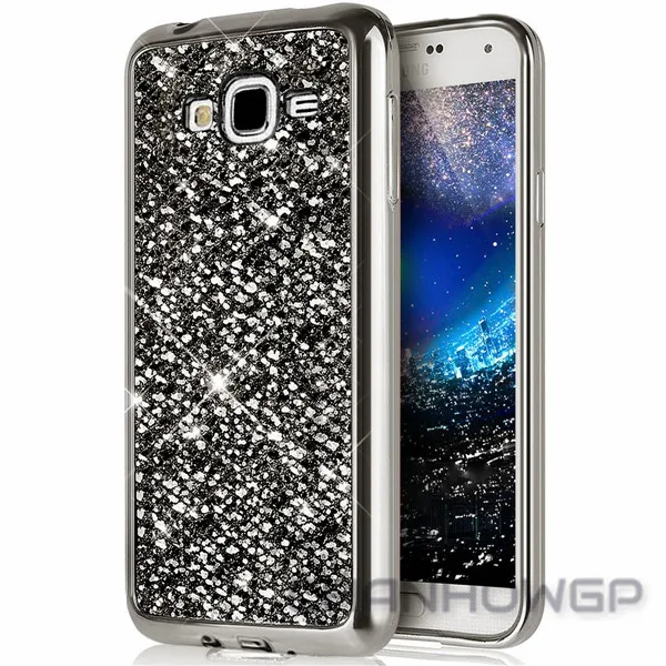 Bling Блестящий силиконовый чехол для samsung Galaxy A3 A5 J3 J5 J7 Neo A8 J2 Grand Prime S5 S6 S7 край S8 S9 плюс Чехол - Цвет: Черный