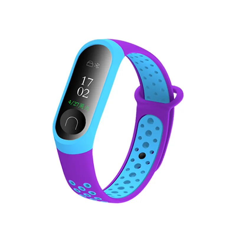 Силиконовый спортивный Смарт Браслет для Xiaomi Mi Band 3 Фитнес браслет двойной разноцветный браслет часы браслет millet 3 - Цвет: blue purple