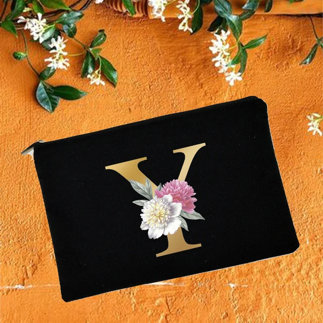 Bridesmaid Makeup Bags Floral Alphabet Print Cosmetic Case Bridal Party Make Up Pouch Necessaries Lady Tote Purse Wedding Gifts W05734-TBBK-D