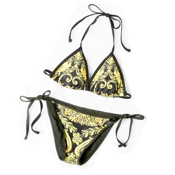 

Gold Luxury Print Bath Suit Halter Black Sexy Bikini Women Swimwear 2020 Summer New Girls Beach Wear Brazilian Biquini S,M,L,XL