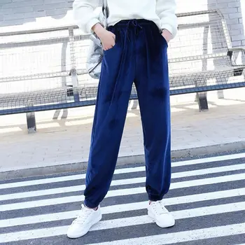 

Women Solid Color Pants Elastic High Waist Drawstring Pant Ladies Casual Loose Straight Trousers