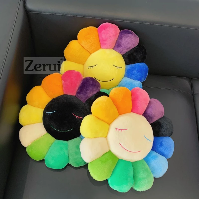 New 60cm High Quality Kawaii Murakami Sunflower Pillow Soft Flower Stuffed Doll Kaikai Kiki Colorful Pillows Plush Toy Cushion