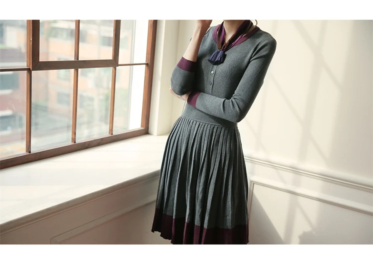 Ceny Kobiety sweter biurowy sukienka plisowana przycisk Up elegancki gruby koreański jesień modna sweter Femme szaty na drutach sweter Vestidos