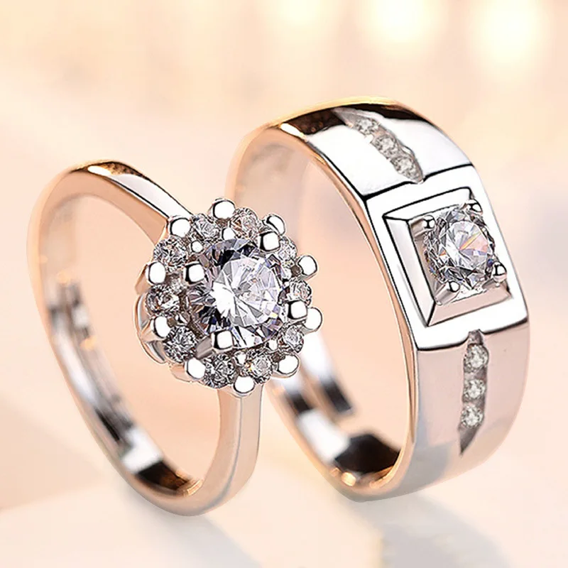 Simple Crystal Heart Couple Rings Set Fashion Pair Opening Rings Stainless Steel Wedding Luxury Jewelry Gift ring set couples rings stainless steel ring finger ring opening ring wedding rings wedding ring