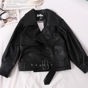 

Outerwear Versatile Slimming Short Women's Jacket Long Sleeve Highstreet Women's Leather Jacket Vintage Biker Women Leather Coat