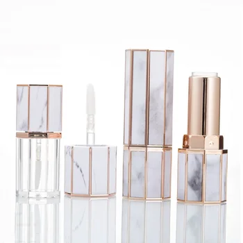

Empty Lipstick Tubes Cosmetic Lip Balm Containers Octagon Marble Design 5ML Clear Lip Gloss Bottle