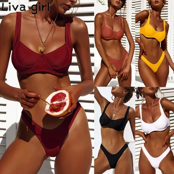 

Liva girl Bandage Bandeau Swimsuit Push Up Brazilian Bikini Swimsuit Women Beachwear Padded Swimwear Maillot De Bain Femme Bikin