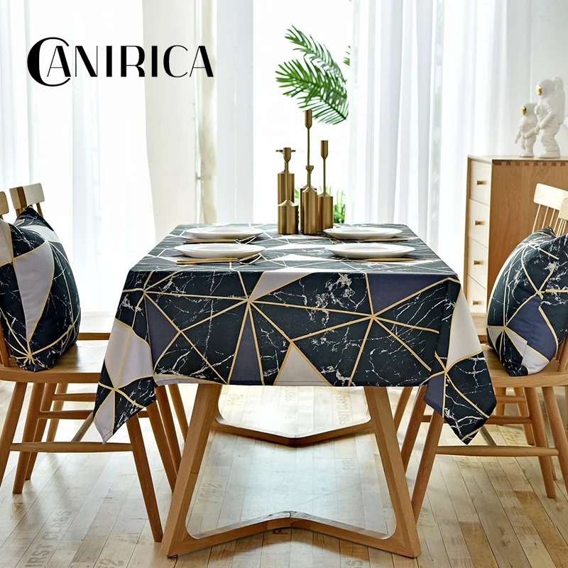  CANIRICA Table Cloth Linen Tablecloth Geometric Dinning Table Cover Black Gold Nappe De Table Recta
