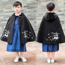 Детский плащ Hanfu с вышивкой оленя, народный фестивальный Рейв, осенне-зимнее пальто, одежда для выступлений, пальто с капюшоном DC3441