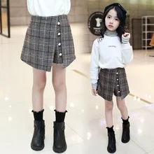 Рубашка для девочек юбка-брюки, г., стиль, детская осенне-зимняя шерстяная одежда в Корейском стиле, шорты из двух предметов для крупных детей в западном стиле