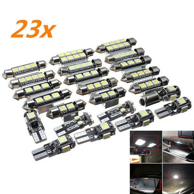 

281KM 23Pcs Canbus LED Car Interior Inside Light Dome Trunk Mirror Map License Plate Lamp Bulb