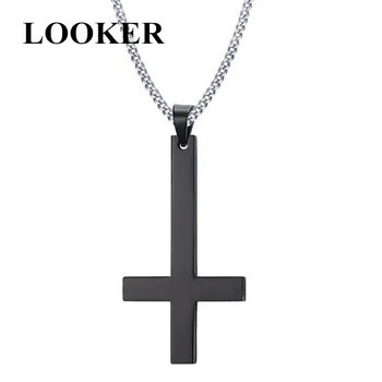 

LOOKER Male Black St Peter's Inverted Cross Pendant Necklace for Men Stainless Steel Choker Crux de Sanctus Petrus Jewelry