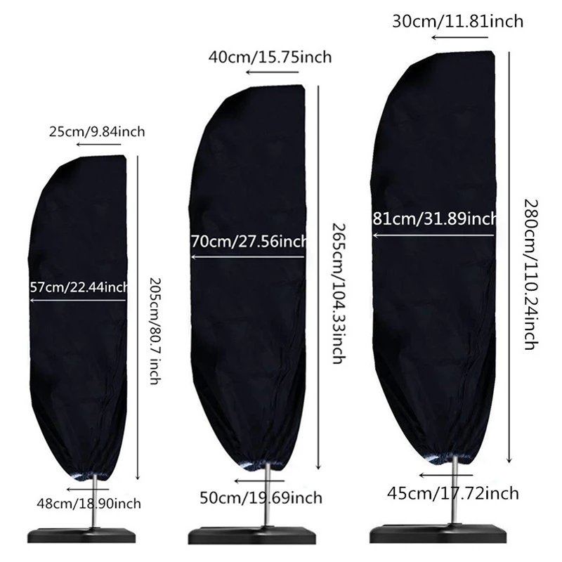 Description Picture 2 of itemblack 210D Umbrella Patio Waterproof Market Parasol Covers with Zipper for 6 sizes Outdoor Umbrellas Covers