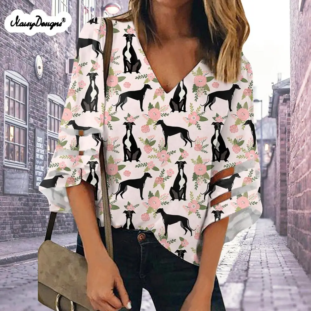 Noisydesign Женские топы и блузки Tunnic Blusas 2020 verano Flower серый с принтом собаки женская