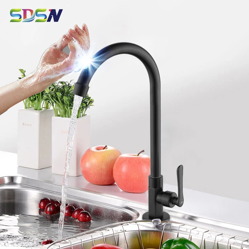 Черный смеситель для кухни SDSN, интеллектуальный датчик, смеситель для кухни из нержавеющей стали 304, холодный кухонный смеситель, Черный Бронзовый Смеситель для воды