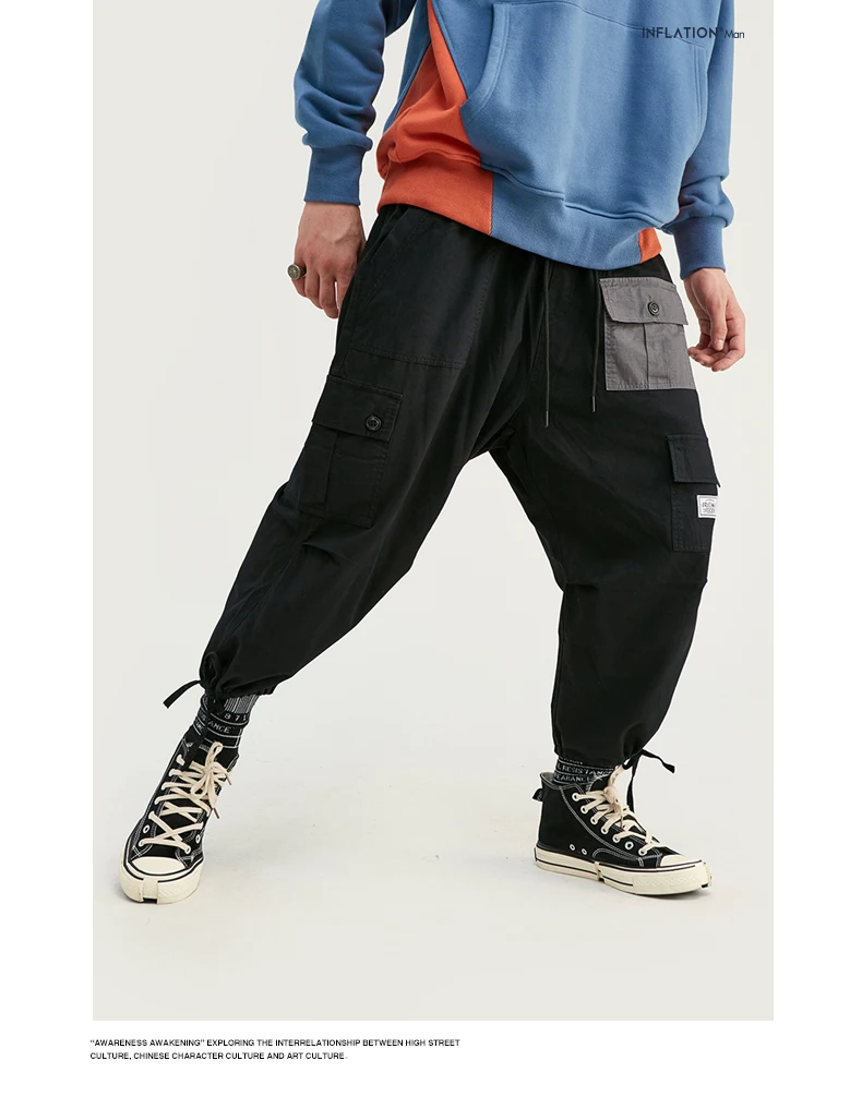 Мужские брюки, длина по щиколотку, брюки, уличная мода, хип-хоп стиль, свободный крой, эластичный пояс, брюки-карго, 9333S