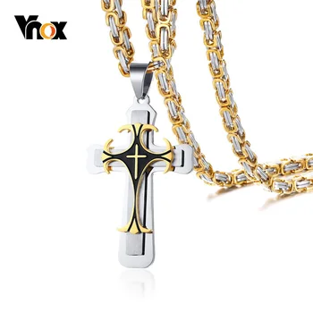 

Vnox Chunky Byzantine Chain Cross Pendant for Men Necklace in Stainless Steel Iris Fleur-de-lis Male Punk Rock Hip-hop Jewelry